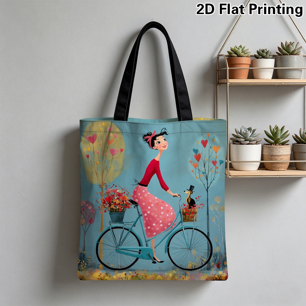 Women'S Reebok Bags - 1pc Elegant Woman Riding Bicycle Tote